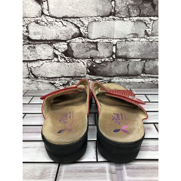 Helle Comfort Red Leather Croc Print Strap Wedge Sandals Women’s Sz 38EU/7.5M US - Picture 8 of 16
